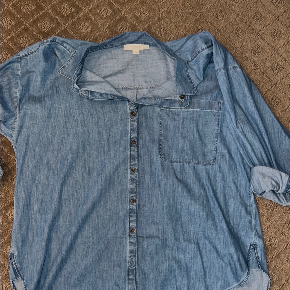 Casual Oversized Chambray Button-Up Shirt - Loft